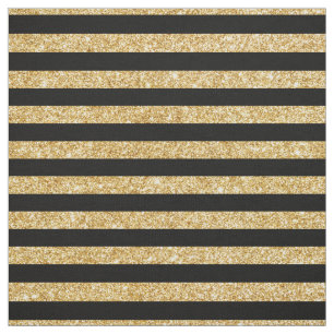 Elegant Gold Glitter en Black Stripe Pattern Stof