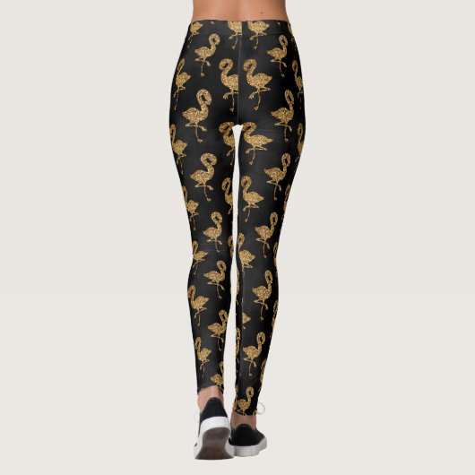 Elegant Gold Glitter Flamingo Exotic Pattern Glam Leggings (Achterkant)