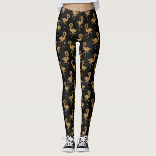 Elegant Gold Glitter Flamingo Exotic Pattern Glam Leggings
