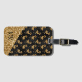 Elegant Gold Glitter Flamingos Monogrammen Bagagelabel (Voorkant (horizontaal))