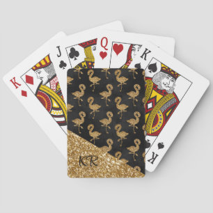 Elegant Gold Glitter Flamingos Monogrammen Pokerkaarten