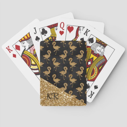 Elegant Gold Glitter Flamingos Monogrammen Pokerkaarten (Achterkant)