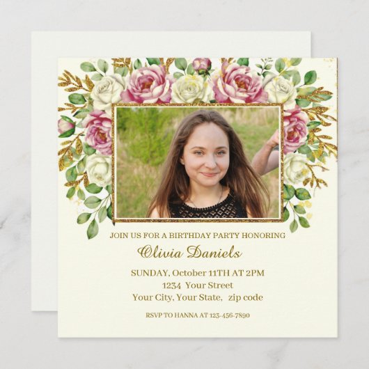 Elegant Gold Glitter Floral Frame Personalized (Voorkant / Achterkant)