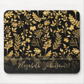 Elegant Gold Glitter Foliage Black Design Muismat (Voorkant)