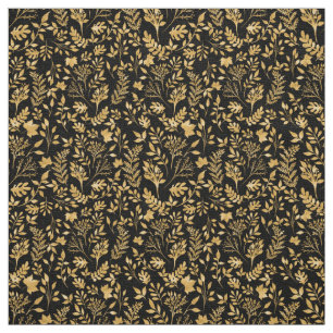 Elegant Gold Glitter Foliage Black Design Stof