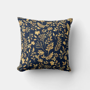 Elegant Gold Glitter Foliage Navy-Blue Design Kussen
