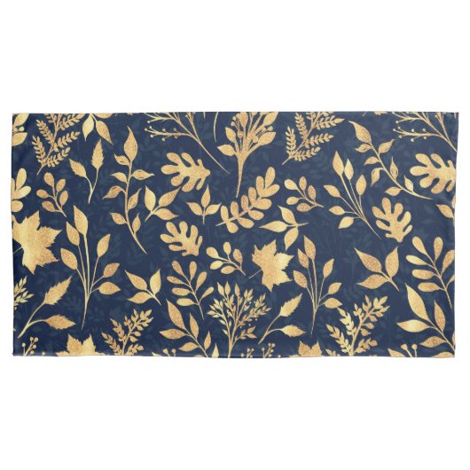 Elegant Gold Glitter Foliage Navy-Blue Design Kussensloop (Voorkant-Links)