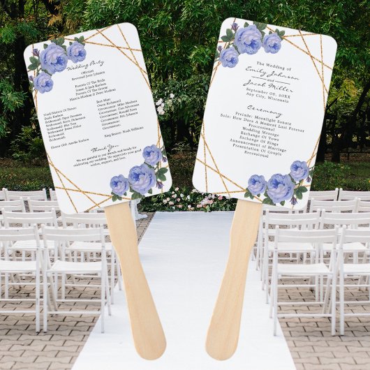 Elegant Gold Glitter Geo Blue Floral Wed Program Handwaaier