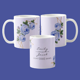 Elegant Gold Glitter Geometric Blue Floral Wed Koffiemok