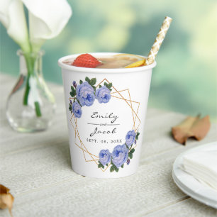 Elegant Gold Glitter Geometric Blue Floral Wedding Papieren Bekers