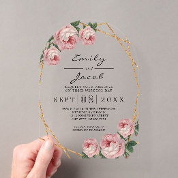 Elegant Gold Glitter Geometric Pink Floral Wedding Acryl Uitnodigingen
