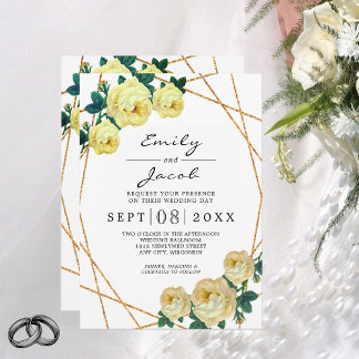 Elegant Gold Glitter Geometric Yellow Florence Wed Aankondiging