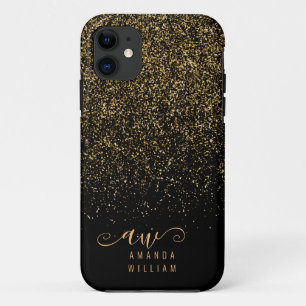Elegant Gold Glitter Glam Monogram Naam iPhone 11 Hoesje