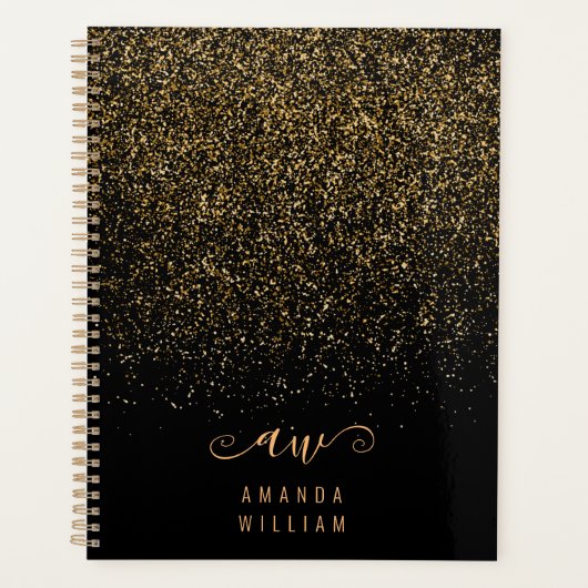 Elegant Gold Glitter Glam Monogram Naam Planner (Voorkant)