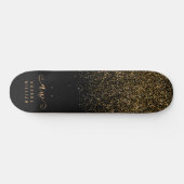 Elegant Gold Glitter Glam Monogram Naam Skateboard (Horizontaal)