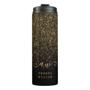Elegant Gold Glitter Glam Monogram Naam Thermosbeker