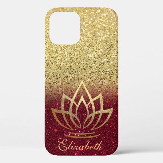 Elegant Gold Glitter Gold Lotus Red Case-Mate iPhone Case (Achterkant)