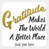 Elegant Gold Glitter Gratitude Typografie Vierkante Sticker (Voorkant)