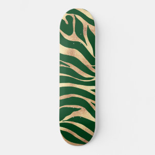 Elegant Gold Glitter Green Animal Print Zebra Skateboard