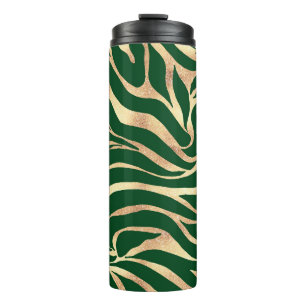 Elegant Gold Glitter Green Animal Print Zebra Thermosbeker