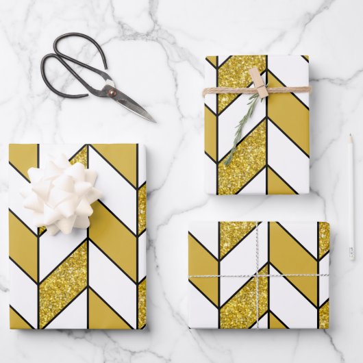 Elegant Gold Glitter Herringbone Chevron Pattern Inpakpapier Vel (Voorkant)