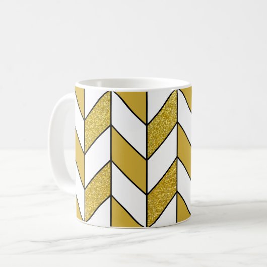 Elegant Gold Glitter Herringbone Chevron Pattern Koffiemok (Voorkant links)