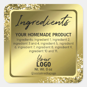 Elegant Gold Glitter Ingrediënt Labels