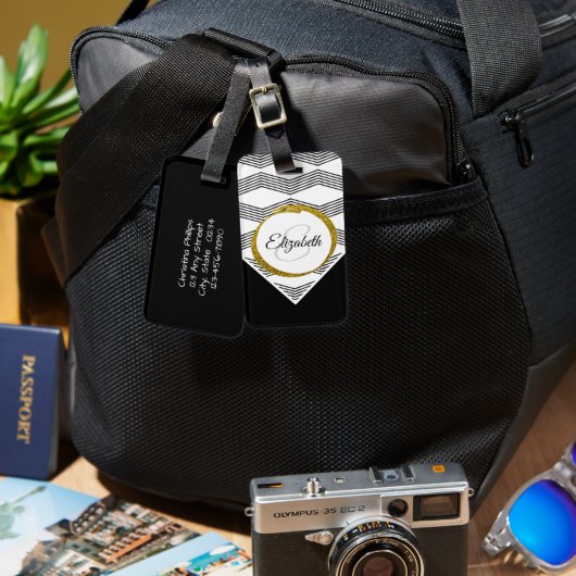 Elegant Gold Glitter Initiaal Letter Monogram Bagagelabel (Voorkant /achterkant)