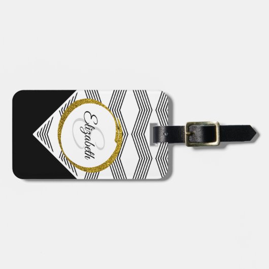 Elegant Gold Glitter Initiaal Letter Monogram Bagagelabel (Voorkant horizontaal)