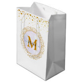 Elegant Gold Glitter Initial & Name Medium Cadeauzakje (Achterkant Gekanteld)