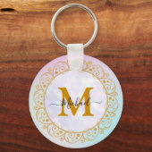 Elegant Gold Glitter Initial & Name Sleutelhanger (Voorkant)