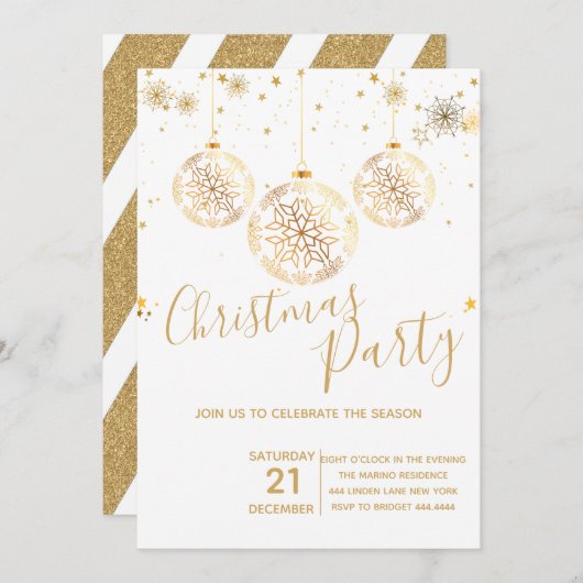 Elegant Gold Glitter-kerstfeest Kaart (Voorkant / Achterkant)