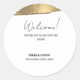 Elegant Gold Glitter Line Minimal Weddenschap Welk Ronde Sticker