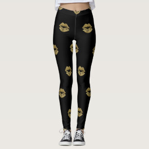 Elegant Gold Glitter Lips Patroon Leggings