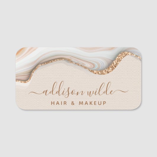 Elegant Gold Glitter Marble Agate Modern Chic Naamplaatje (Voorkant)