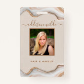 Elegant Gold Glitter Marble Agate Salon ID Badge (Voorkant)