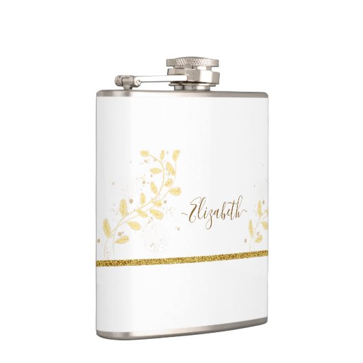 Elegant Gold Glitter Monogram Naam Heupfles (Rechts)