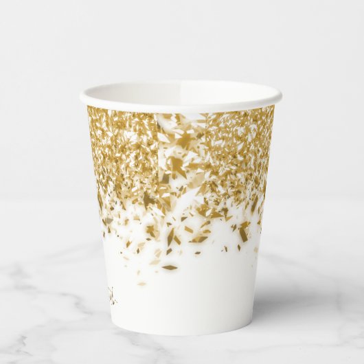 Elegant Gold Glitter Monogram Naam Papieren Bekers (Links)
