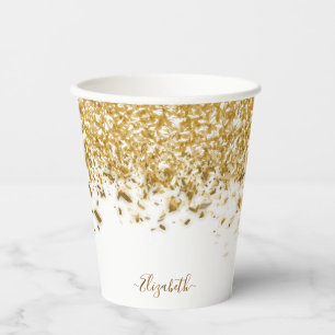 Elegant Gold Glitter Monogram Naam Papieren Bekers