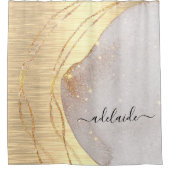 Elegant Gold Glitter Monogram Name Script Metallic Douchegordijn (Voorkant)