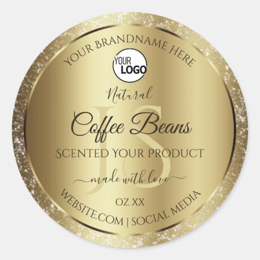 Elegant Gold Glitter Monogram Product Labels Logo (Voorkant)