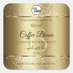 Elegant Gold Glitter Monogram Product Labels Logo