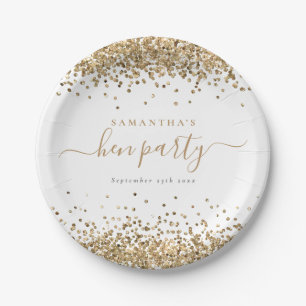 Elegant Gold Glitter Naam Datum Hen Partij Papieren Bordje