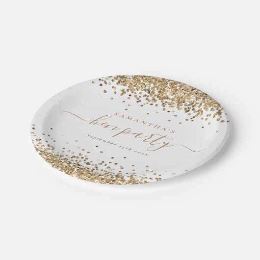 Elegant Gold Glitter Naam Datum Hen Partij Papieren Bordje (Gekanteld)
