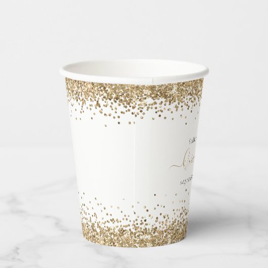 Elegant Gold Glitter Name Quinceañera Party Papieren Bekers (Rechts)