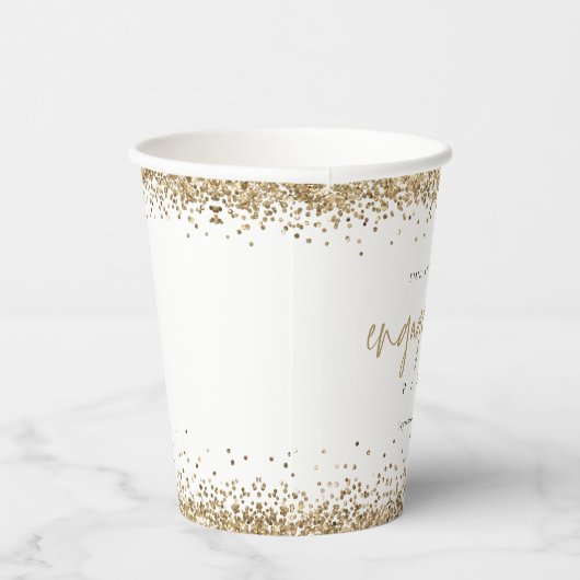Elegant Gold Glitter Namen Datum Verlovingsfeest Papieren Bekers (Rechts)
