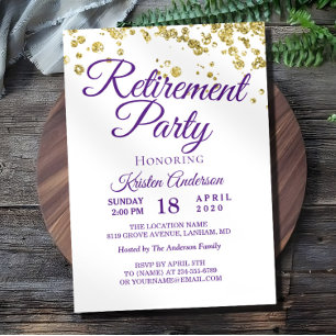 Elegant Gold Glitter Retirement Party Uitnodiging