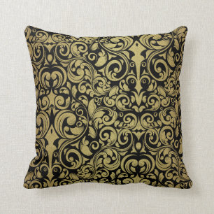 Elegant Gold Glitter Royal Black Damask Kussen