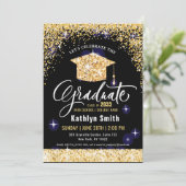 Elegant Gold Glitter Script-Afstuderen Kaart (Staand voorkant)
