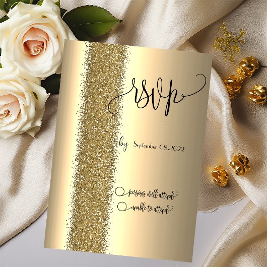 Elegant Gold Glitter Script RSVP Kaart